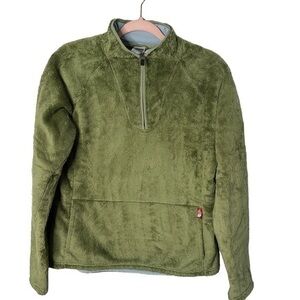 North Face Sherpa Teddy Fleece Quarter Zip Pullover Green Kangaroo Pocket Size L
